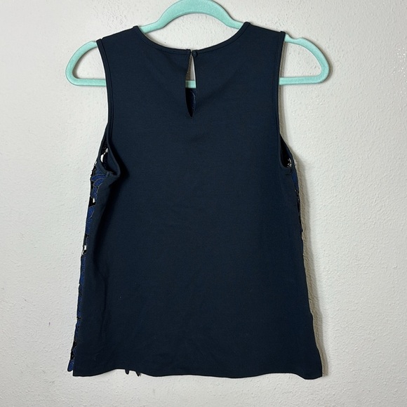Anthropologie Postage Stamp Koria Blue Black Lace Sleeveless Top XS - Picture 2 of 8